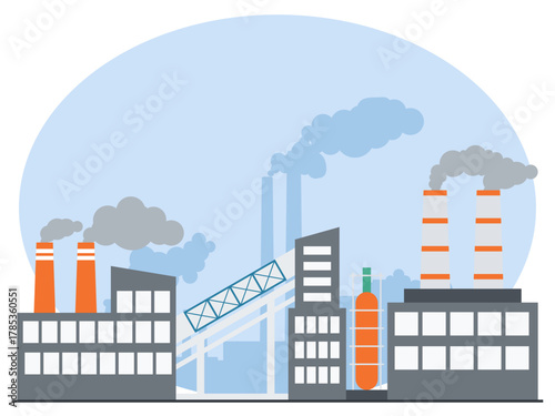 Industrial smog and pollution. Industry vector illustration. Flat illustration concept.