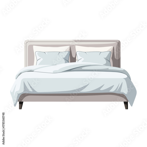 Cozy modern double bed with soft pillows and blanket