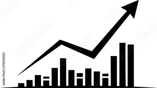 Stock market chart showing an upward trend in black silhouette
