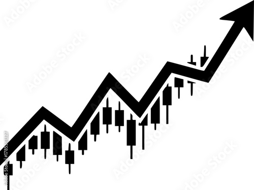 Stock market chart showing an upward trend in black silhouette
