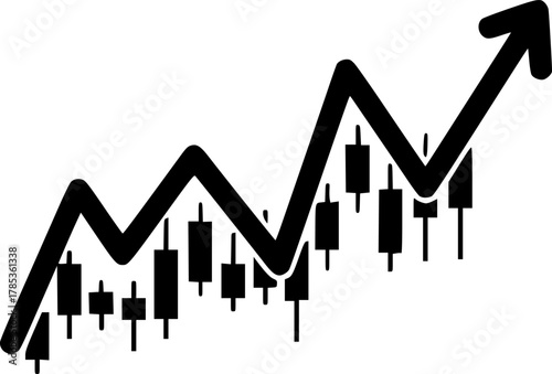 Stock market chart showing an upward trend in black silhouette
