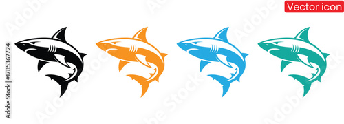 Shark icon, vector design big pack of fish illustration. Shark vector silhouette set. Shark icons in various colors for fierce branding design,Shark logo, sea fish, set of black and white shark.