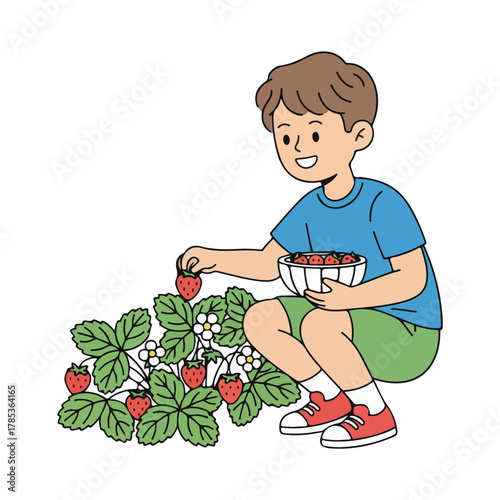 boy collecting small plants for replanting