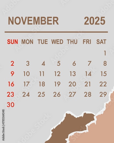 Autumn-themed November Calendar with Falling Leaf Illustrations