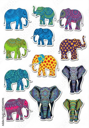 Colorful Elephants with Unique Patterns and Playful Designs