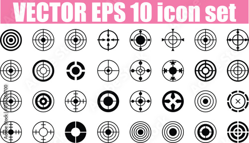 Collection of black and white crosshair and target icons in various designs Modern Icon Set for UI UX and Digital Design vector icon set 