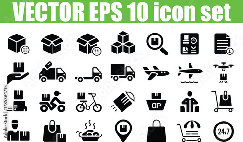 Delivery and logistics vector icon set with boxes airplanes and trucks Modern Icon Set for UI UX and Digital Design vector icon set 