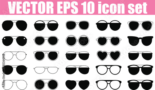 Diverse Collection of Sunglasses Icons in Black and White eyewear fashion 