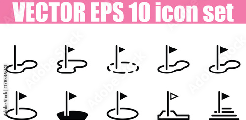 Golf Hole and Flag Icon Set with Different Styles golf course putting green Modern Icon Set for UI UX and Digital Design vector icon set 