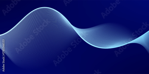 Smooth flow of wavy shape with gradient vector abstract background, dark blue design curve line energy motion, relaxing music sound or technology. abstract wavy line.
