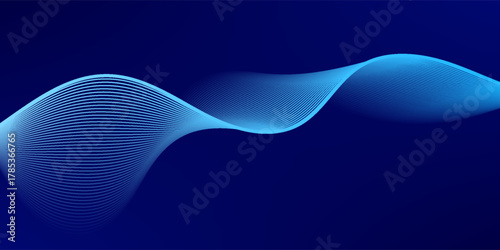 Smooth flow of wavy shape with gradient vector abstract background, dark blue design curve line energy motion, relaxing music sound or technology. abstract wavy line.