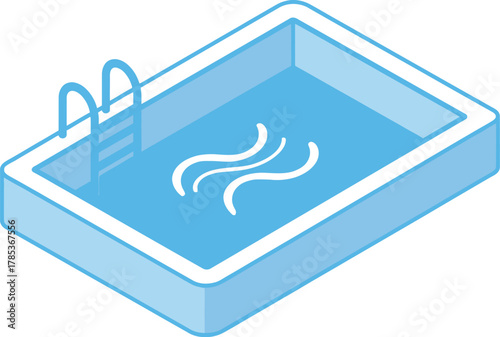 Blue Pool Isometric View with Ladder, Water, and Ripples on Transparent Background