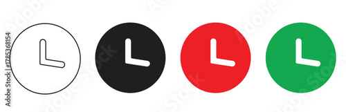 Four clock icons in different colors outline, black, red, and green