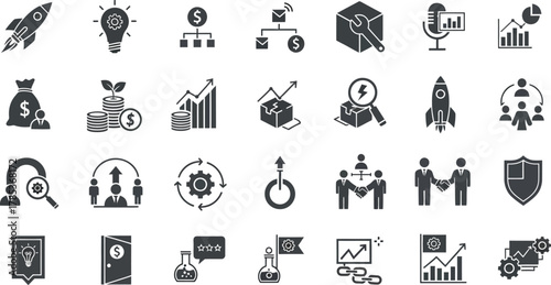 Business Concept Icons, Rocket, Lightbulb, Money, Statistics and Startup Icons