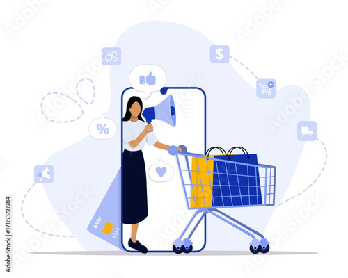 Ecommerce campaign concept illustration. Suitable for landing page, ui, web, App intro card, editorial, flyer, and banner.