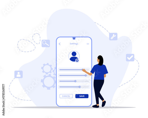 Personal settings concept illustration. Suitable for landing page, ui, web, App intro card, editorial, flyer, and banner.