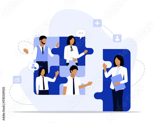 New team members concept illustration. Suitable for landing page, ui, web, App intro card, editorial, flyer, and banner.