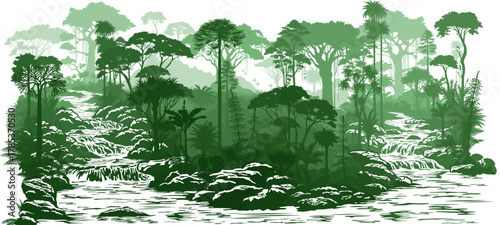 vector river in rainforest jungle	