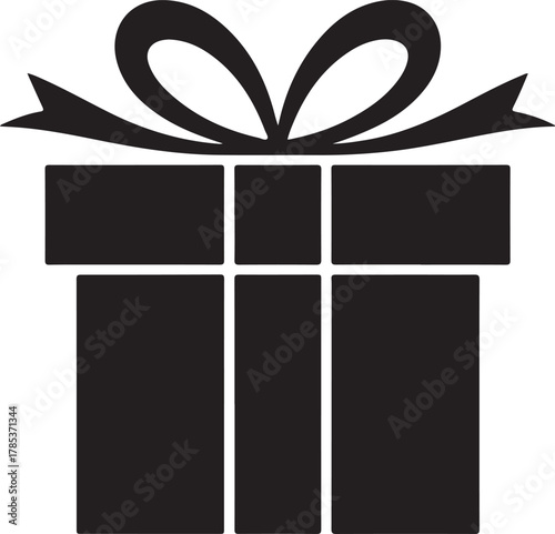 Gift Box with ribbon, black gift box silhouette icon vector illustration white background
