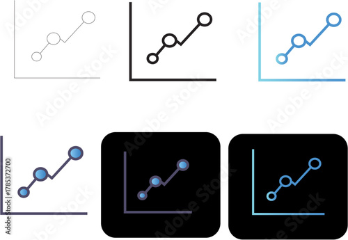 Minimalist gradient icon set of a rising line graph for business reports and analytics user interface design