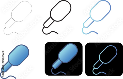 Minimalist Vector Icons of Bacteria and Microorganisms with Gradient Effects on White and Black Backgrounds