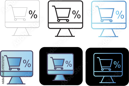 Minimalist Gradient Shopping Cart Discount Icon Set for Online Sales