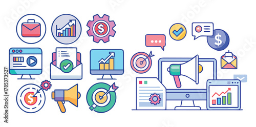 Digital Marketing Icons Pack | SEO, Social Media, Analytics, and Online Advertising Vector Set