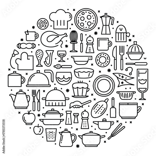 Kitchen utensils and cooking ingredients pattern design graphic illustration vector