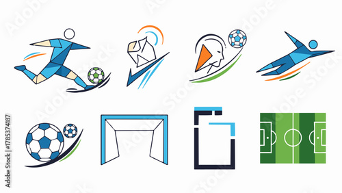 Collection of Diverse Soccer-Themed Icon Designs for Sports and Athletic Graphics, Emblems, and Visual Communication