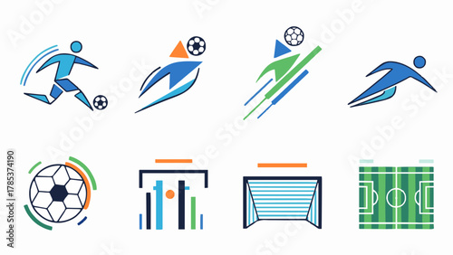 Collection of Soccer Icons and Graphics Representing the Sport of Football