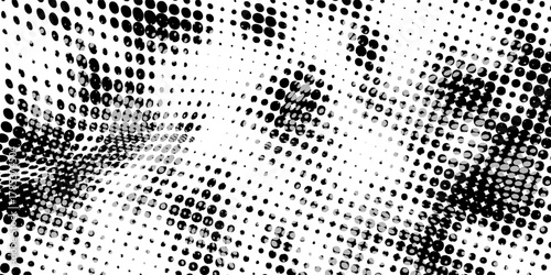 Halftone Square Pixels Pattern. Faded Shade Background. Grid Gradation BG. Black Screentone Diffuse Background. Overlay Texture. Abstract Pattern for Design Comic Prints. Vector Illustration.
