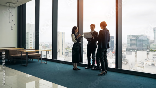 オフィスで会話するビジネスパーソンのグループ