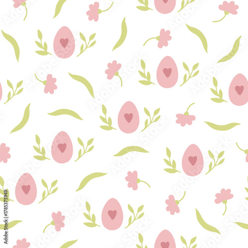 Colorful Easter bunny with eggs and flowers. Easter basket with eggs and sheep. Easter parity and pattern. Easter background for postcard, banner.	