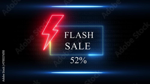 Red Neon Lightning Bolt Flash Sale 52 Percent Discount Announcement image photo
