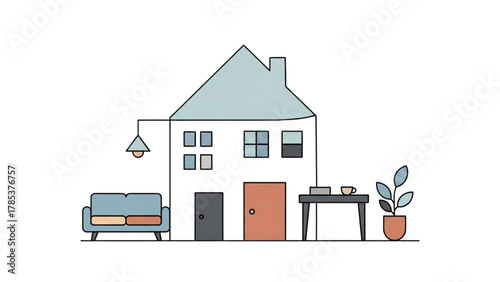 Minimalist illustration of a cozy home interior with essential furniture and a welcoming atmosphere