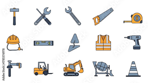 Construction Tools Collection Essential Equipment Icons