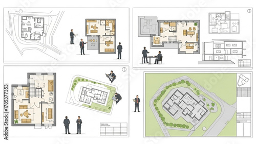 Comprehensive set of architectural blueprints and floor plans for residential home design and construction