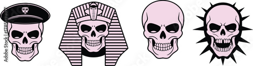 military pharaoh punk minimalist theme, black silhouette illustration, cultural fantasy skull design, gothic danger art, Halloween concept pack