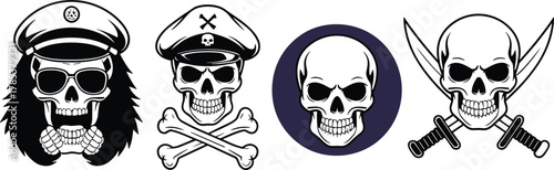 crossed bones and swords, black silhouette illustration, gothic danger art, Halloween rebel concept pack design