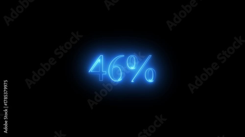 Blue neon 46 percent sign glowing on black background forty six percent percentage