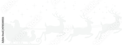 Santa Claus flying in sleigh with reindeer, Christmas silhouette vector, festive holiday scene, magical stars, winter night illustration, seasonal celebration, black graphic art