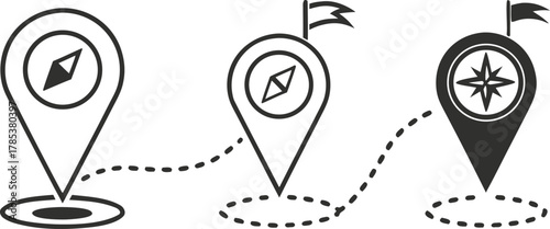 Navigational Path: A visually compelling vector illustration showcasing a compass, map pins and dotted path to highlight the concept of direction.