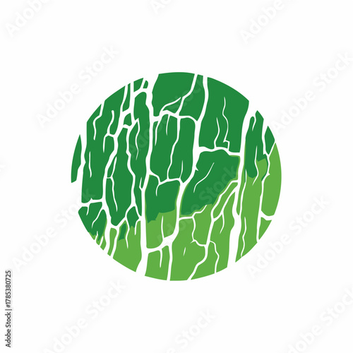 Abstract green circular icon with a cracked texture resembling natural leaf veins or dry earth.