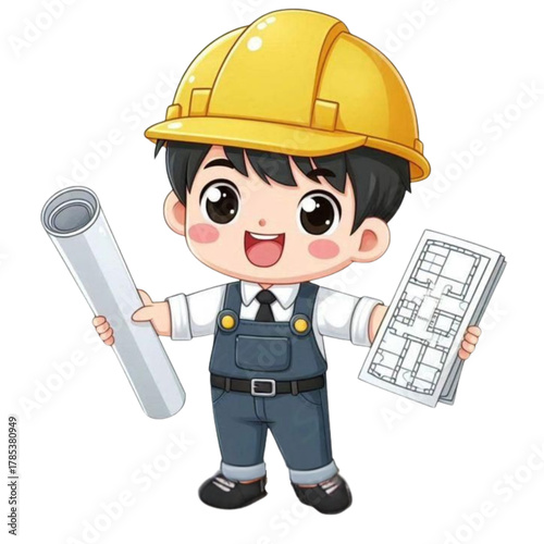 funny cartoon builder with helmet