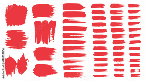 Set of red paint brush strokes and brushes vector illustration