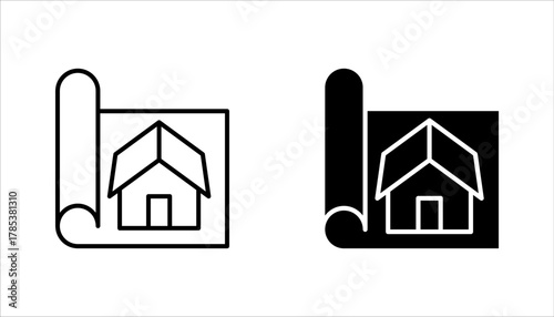 Blueprint Icon set, Detailed architectural or engineering design vector illustration on white background