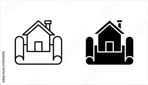 Blueprint Icon set, Detailed architectural or engineering design vector illustration on white background