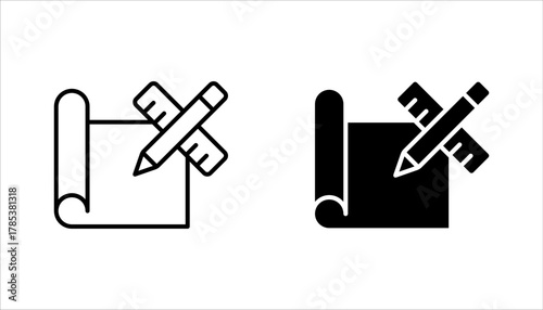 Blueprint Icon set, Detailed architectural or engineering design vector illustration on white background