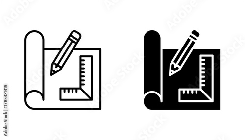 Blueprint Icon set, Detailed architectural or engineering design vector illustration on white background