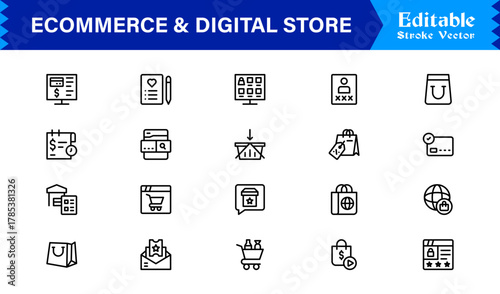 Ecommerce & Digital Storefront  Trends: Professional Clean Line Icon Collection With Pixel-Perfect Editable Vectors